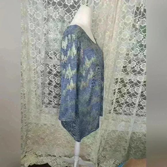 PECK & PECK  Sheer Light Blue Metallic Gold Top Size L - Picture 3 of 11